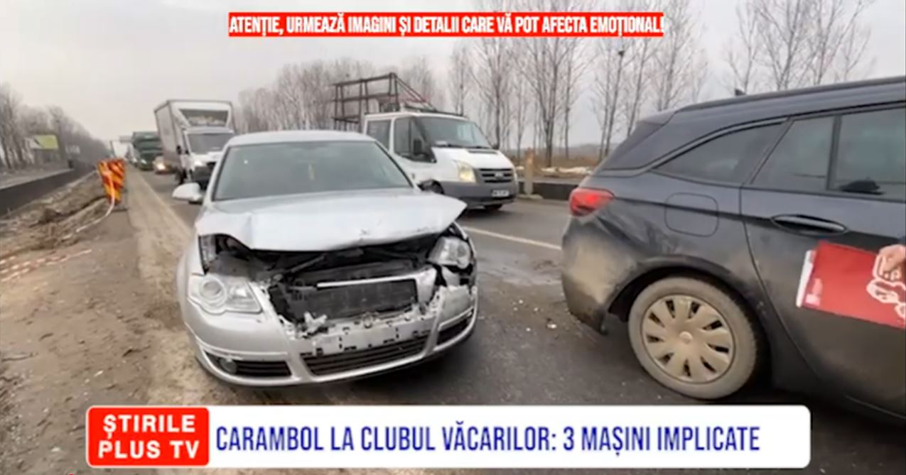 CARAMBOL LA CLUBUL VĂCARILOR: 3 MAȘINI IMPLICATE