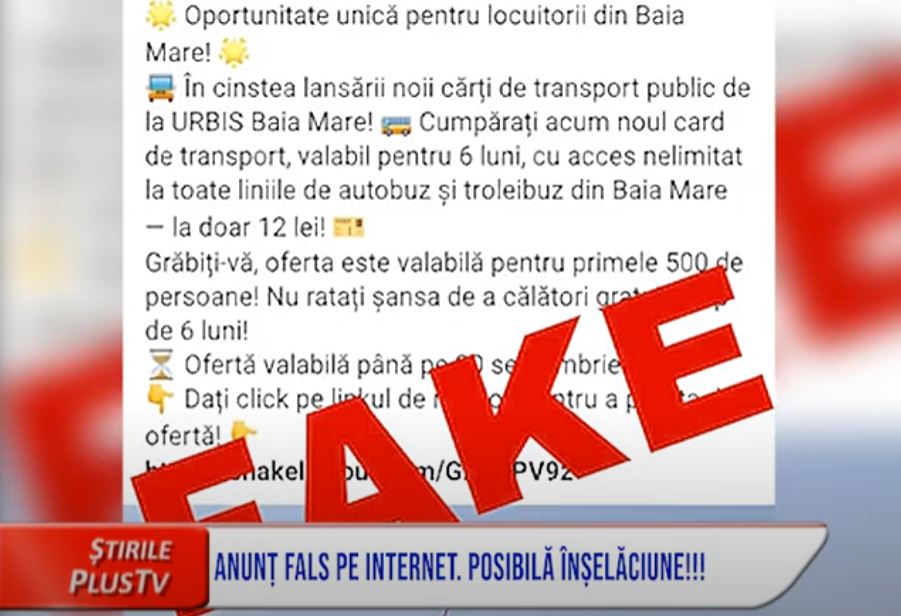 ANUNȚ FALS PE INTERNET.POSIBILĂ ÎNȘELĂCIUNE!